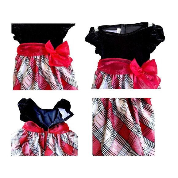 Bonnie Jean Velour Red Plaid Dress Toddler Girl 3T Christmas Bows Valentine EUC - Picture 8 of 12
